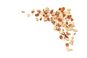 Diced almond on white background - isolated
