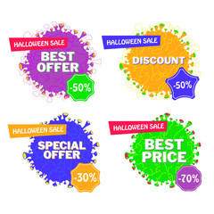 Vector halloween sale stickers template. Blots in the form of tentacles montres. Flat cartoon illustration. Objects isolated on background.
