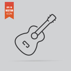 Guitar icon in flat style isolated on grey background.