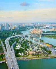 Foto auf Acrylglas  Singapore skyline, Ferries Wheel, aerial © joyt