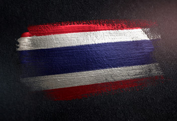 Thailand Flag Made of Metallic Brush Paint on Grunge Dark Wall - 218925219