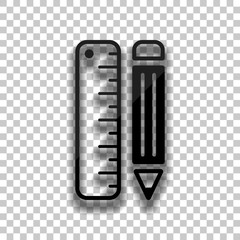 simple symbol of ruler and pencil. Black glass icon with soft sh