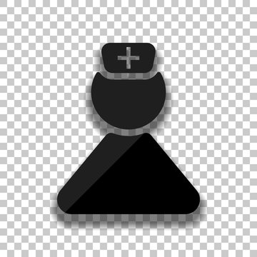 nurse, simple female symbol. Black glass icon with soft shadow o