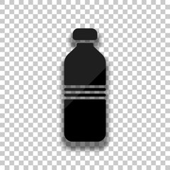 bottle of water, simple icon. Black glass icon with soft shadow