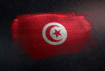 Tunisia Flag Made of Metallic Brush Paint on Grunge Dark Wall