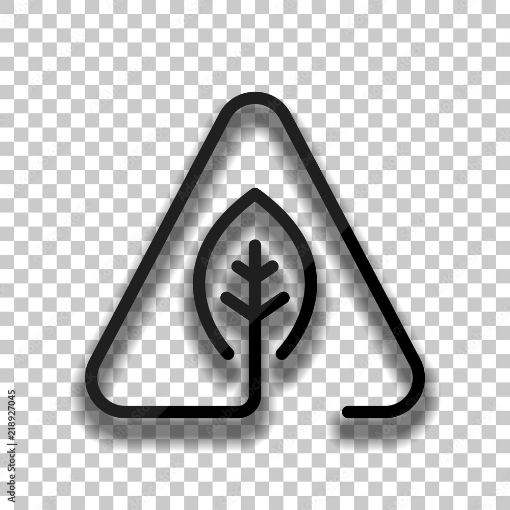 Poster eco leaf in warning triangle. problem with ecology. linear symbo