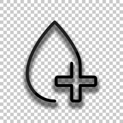 drop of blood and medical cross. linear symbol with thin outline