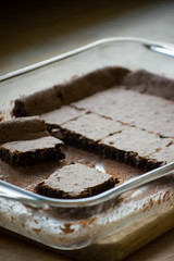 chocolate brownie with cream and chocolate