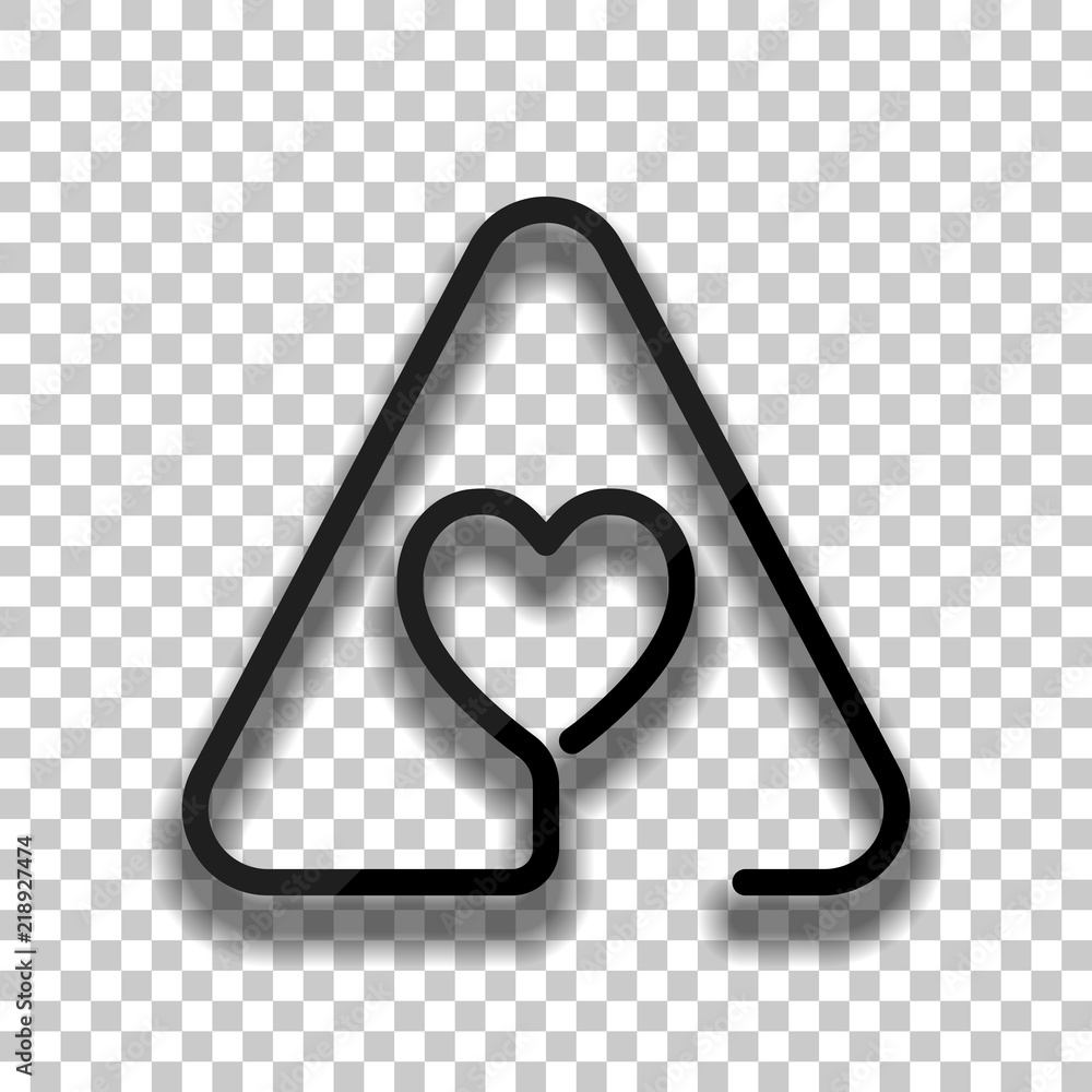 Aufkleber heart in warning triangle. linear icon with thin outline. one li