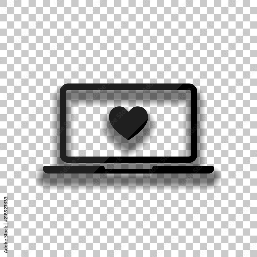 Poster laptop or notebook computer with heart on screen. simple icon. b