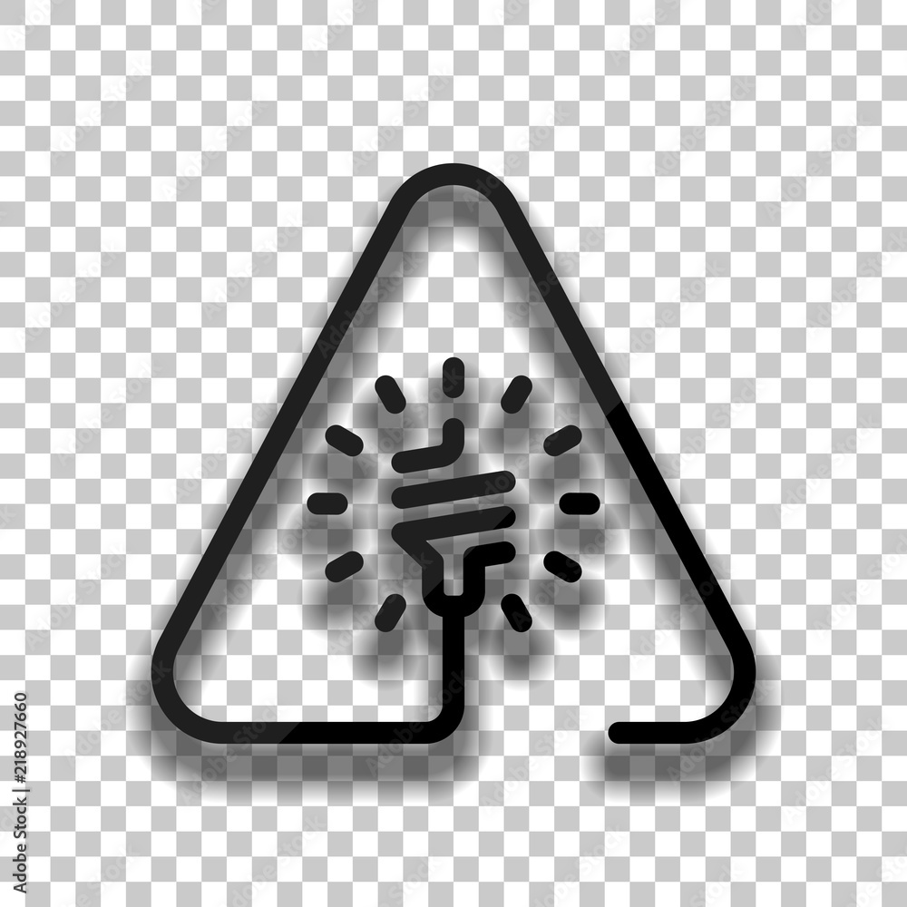 Poster led lamp in warning triangle. linear icon with thin outline. one