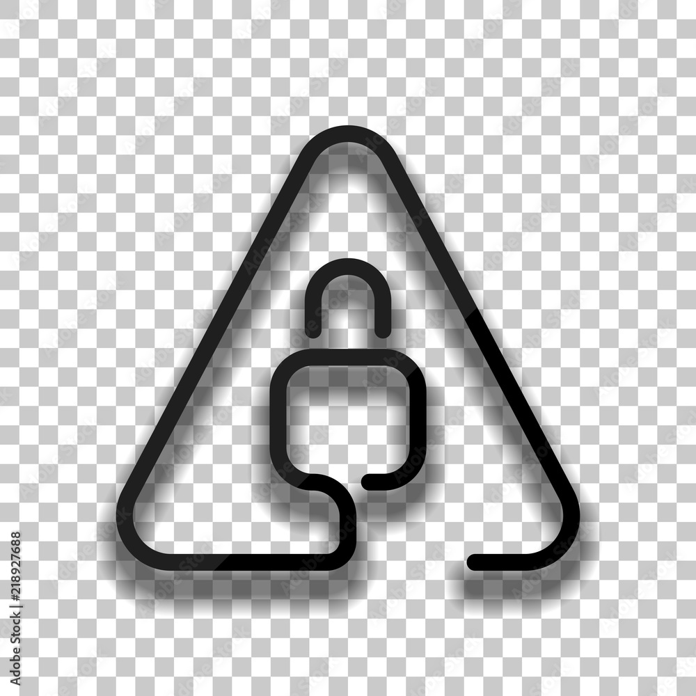 Poster lock in warning triangle. linear icon with thin outline. one lin