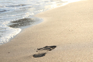 Fototapeta na wymiar footprint on sandy beach