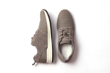 men's sneakers on a white background top view. men's sports shoes.