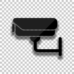 Security camera. Technology icon. Black glass icon with soft sha