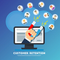 Customer retention concept. Marketing strategy of the company, customer satisfaction, customer-oriented, support and loyalty.