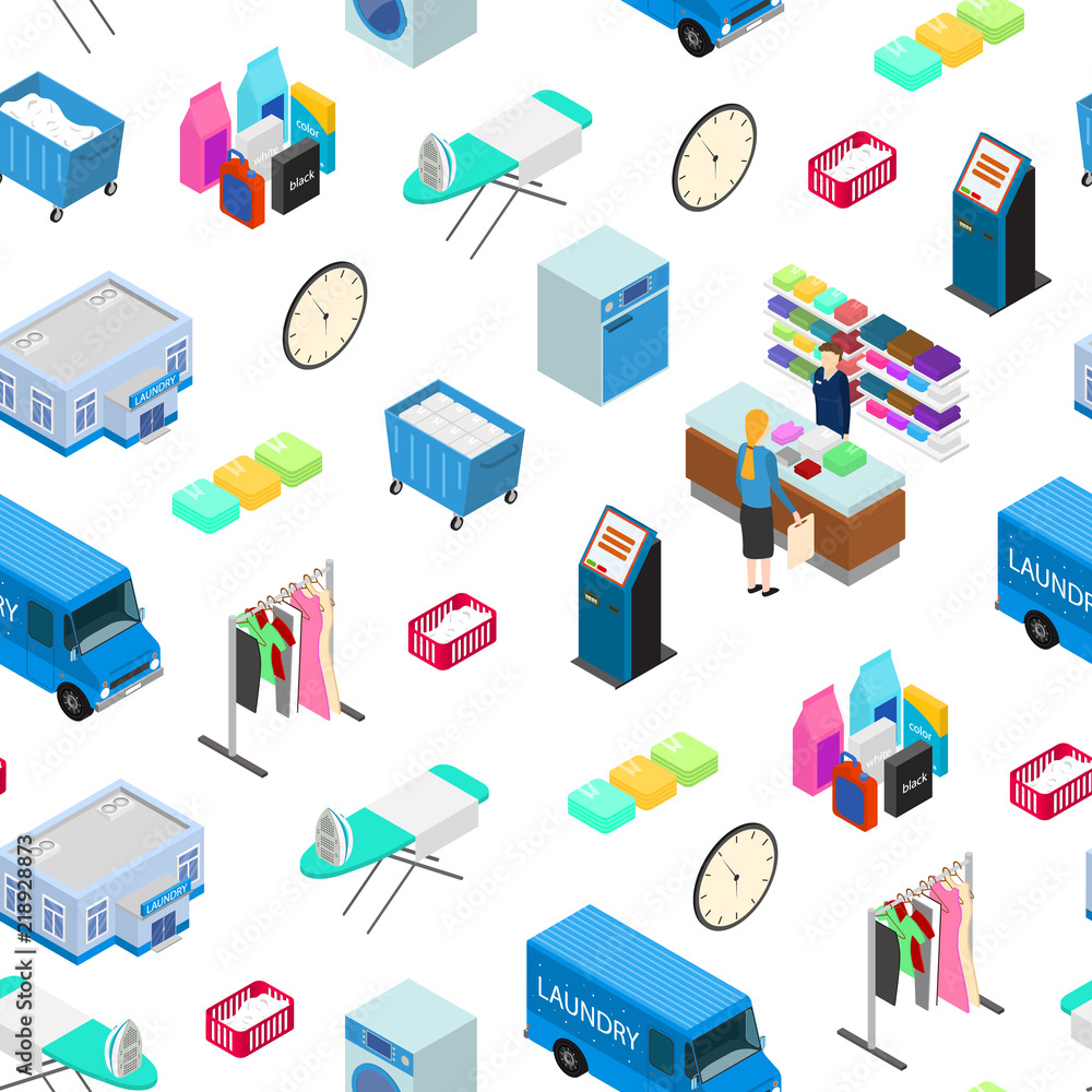 Aufkleber laundry seamless pattern background 3d isometric view. vector