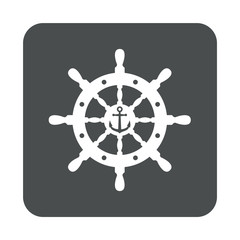 Icono plano ancla en espacio negativo en timon en cuadrado gris