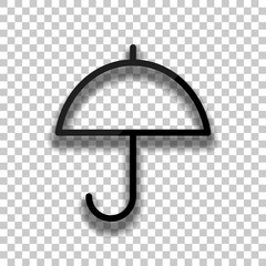 Simple umbrella icon. Linear, thin outline. Black glass icon wit