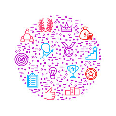 Motivation and Productivity Signs Thin Line Round Design Template. Vector