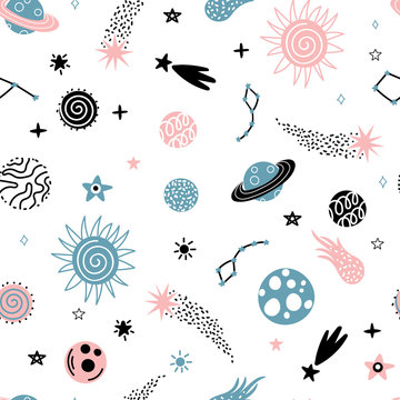 Space seamless pattern for children