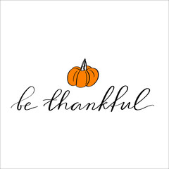 Hand drawn lettering for saying Thank you! on Thanksgiving Day. Vector decor elements for card and poster design. 