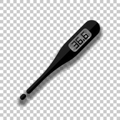 Electronic medical thermometer for body. Black glass icon with s