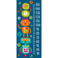 growth measure with colorful robots -  vector illustration, eps