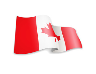 Waving Canada flag on white background.
