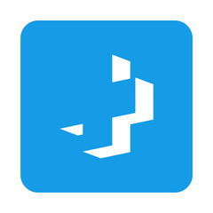 Icono plano cruz 3D espacio negativo en cuadrado azul