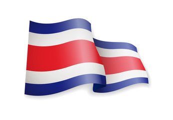 Waving Costa Rica flag on white background.