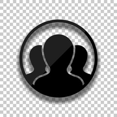 Team in circle, few person. Black glass icon with soft shadow on transparent background