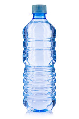 close up of a plastic bottle on white background