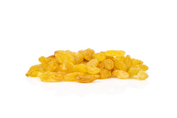 Set of lot of whole dry golden raisins sultana variety isolated on white background