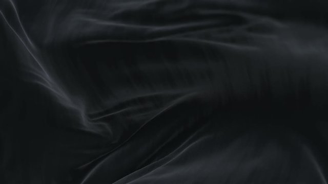 4k seamless Wave black satin fabric Background.Silk cloth fluttering in the wind.tenderness and airiness.3D digital animation of a waving cloth.