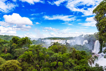 View of the waterfall on the Iguazu river, located on the border of Brazil and Argentina.