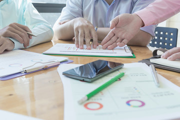 Administrator business man financial inspector and secretary making report, calculating or checking balance. - Business Concept