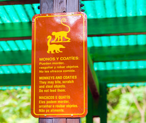 Plaque in the zoo with information about animals, Garganta del Diablo, Brazil, Argentina. With...