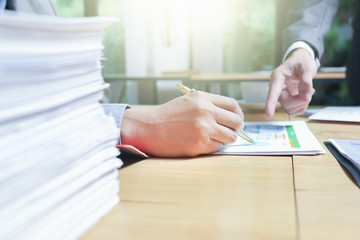 Fototapeta premium Administrator business man financial inspector and secretary making report, calculating or checking balance.