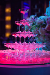 Beautiful glass of champagne for pouring champagne at the wedding celebrate.