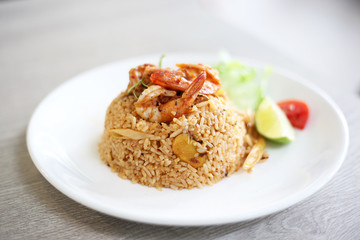 Fried rice with prawn spicy, Tom yum kung fried rice thai symbolic food.