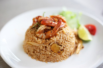 Fried rice with prawn spicy, Tom yum kung fried rice thai symbolic food.