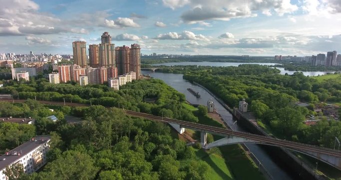 Moscow Chanel and Alye Parusa house, Strogino Moscow, Russia. Aerial