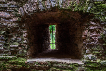 Castle ancient window of limestone stone