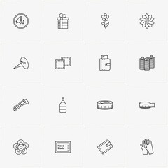 Hand Made line icon set with flower, handkerchief and cutter