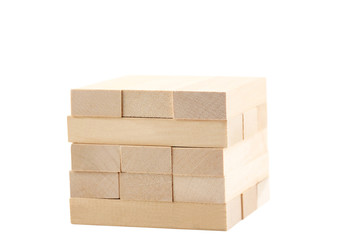 Wooden blocks tower game isolated on white