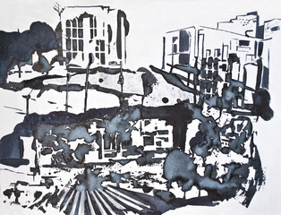 city black and white sketch