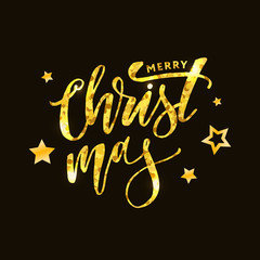Fototapeta na wymiar Christmas lettering Calligraphy Brush Text Holiday Vector Sticker Gold