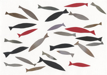 fish, silhouettes of different colors