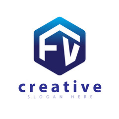 F V Initial letter hexagonal logo vector template